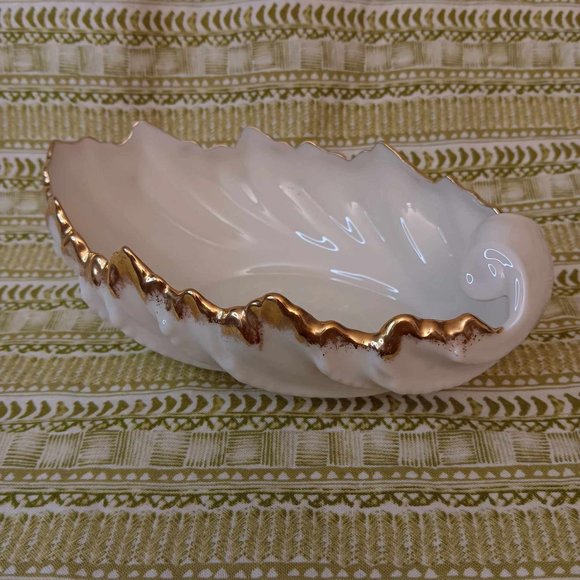 Lenox Blue Stamp Leaf Trinket Bowl with Gold Trim - Picture 1 of 5